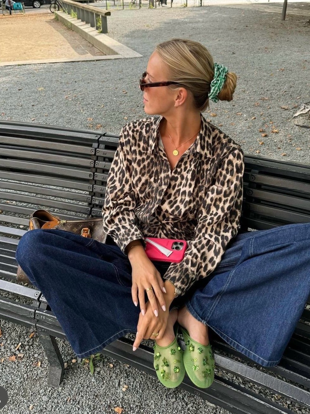 Long Leopard Print Button-Down Shirt